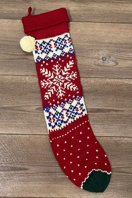Red Knit  Snowflakes  Christmas Stocking 22 in
