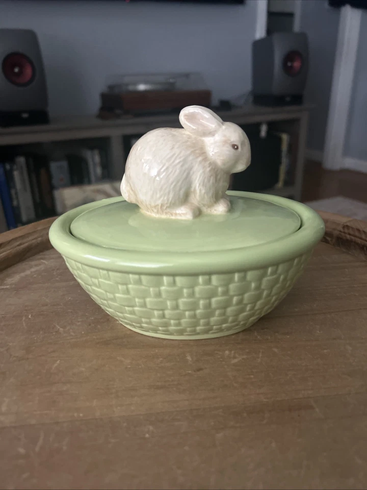 Hallmark Cerámica Conejo de Pascua Huevo Caramelo Plato Baratija Caja Verde Claro Foto 2 de 4