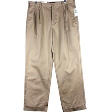 IZOD American Chino Pants Mens 34x32 Khaki Wrinkle Free Classic Double Pleat