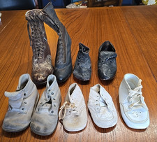Lot of 9 Victorian  Mid Century Children Shoes Mismatched Black, White, Brown