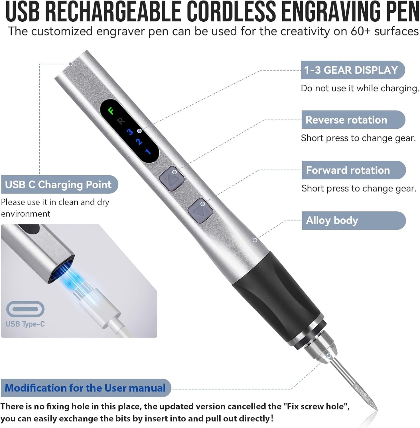 Upgrade 2-Way Rotary Electric Engraving Pen with 37 Bits Cordless Portable GIFT