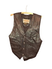 Vintage Leather Vest Black Paragraff Biker Western Waistcoat Silver Buttons Med