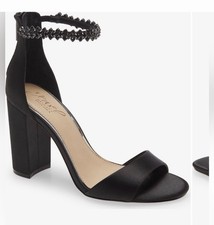 Jewel Badgley Mischka Keshia III Black Satin Rhinestone Heel. Size 7 1/2.