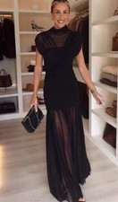 Zara New Women Combined Draped Contrast Tulle Midi Dress Size M 