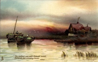 Künstler Ak Evening Glow, Vers von Milton, Boote auf dem Wasser,... - 5071723