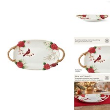 Fitz & Floyd Poinsettia Cardinal Serving Platter 20.5" Red