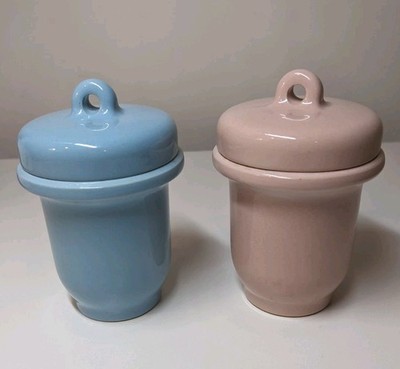  Vintage Taylor Tunnicliff Egg Coddlers Made in England Blue and Pink set of two