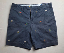 Vintage Polo Ralph Lauren Chino Shorts Mens 38 Blue Embroidered Flags Nautical