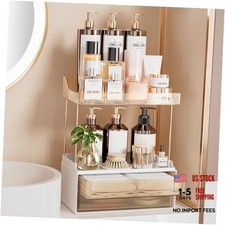 Bathroom Organizers and Storage, 2 Tier 2 Drawer Makeup 2Drawers 1 Pack Amber