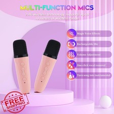 Portable Bluetooth Karaoke Machine with 2 Wireless Mics and Light