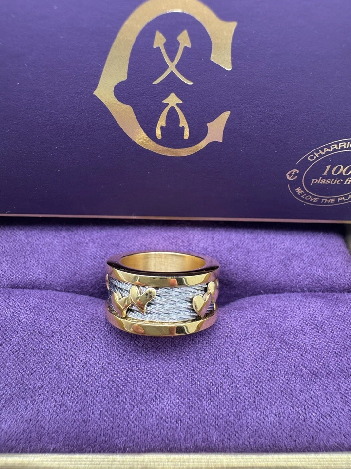 "Nuevo anillo Charriol Geneve Forever Collection Love Heart tono oro amarillo 5""" Foto 3 de 4