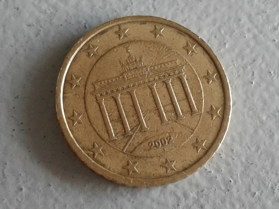  50 cent euro faute 2002 atelier J Allemagne, J mal gravé +fissuré, état TTB - Photo 4/4