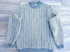  BLOCK STITCH GRAY TAN CHECK MENS KNIT SHETLAND WOOL PULLOVER SWEATER CHEST 46