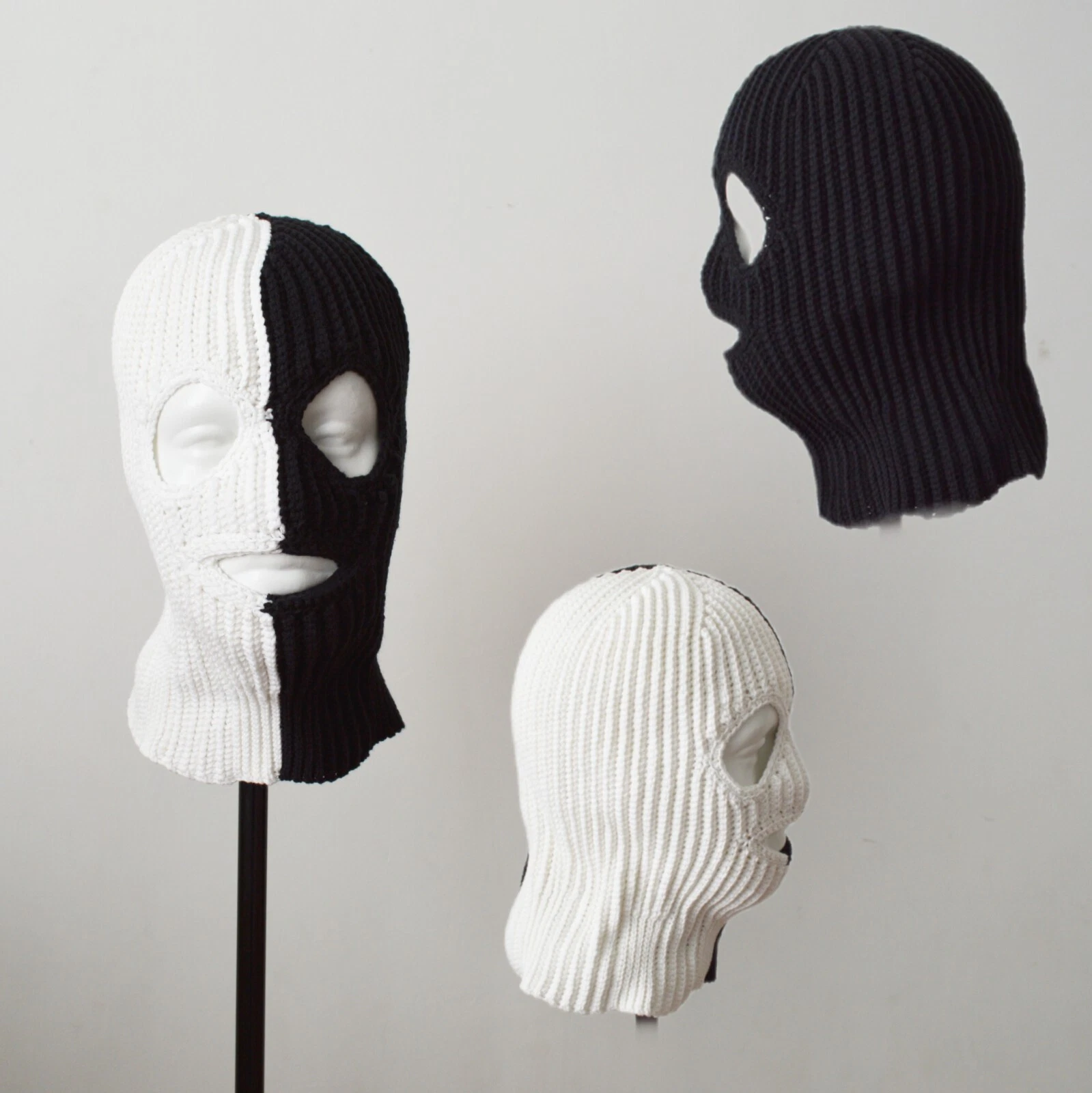 Custom knitted black white balaclava ski mask women men Crochet face hat 3 holes