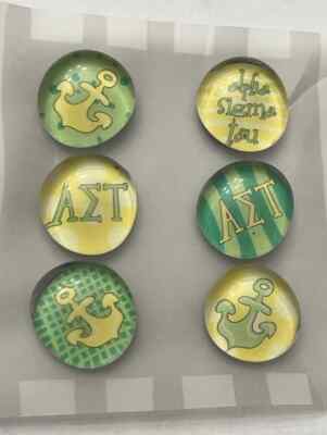 Set of 6 Alpha Sigma Tau Glass Refrigerator Fridge Magnets, RETRO, RETIRED