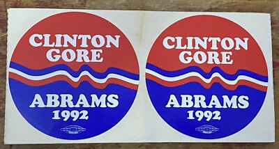 Lot Of 2 Clinton Gore Abrams Presidential Campaign Stickers 2.5 