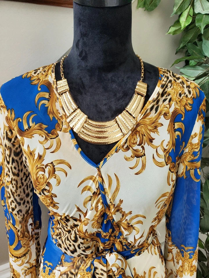 Vestido maxi feminino Ark & Co. multicolorido poliéster gola V manga longa tamanho pequeno - Imagem 2 de 4