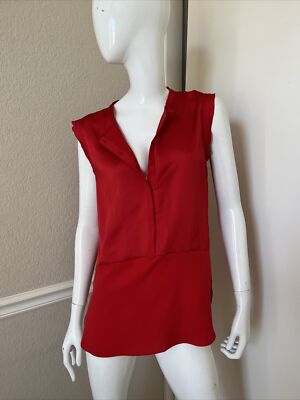 ELOGY NEW! Bright Red Satiny Sleeveless Buttoned Front Pullover Top Sz S NWOT!