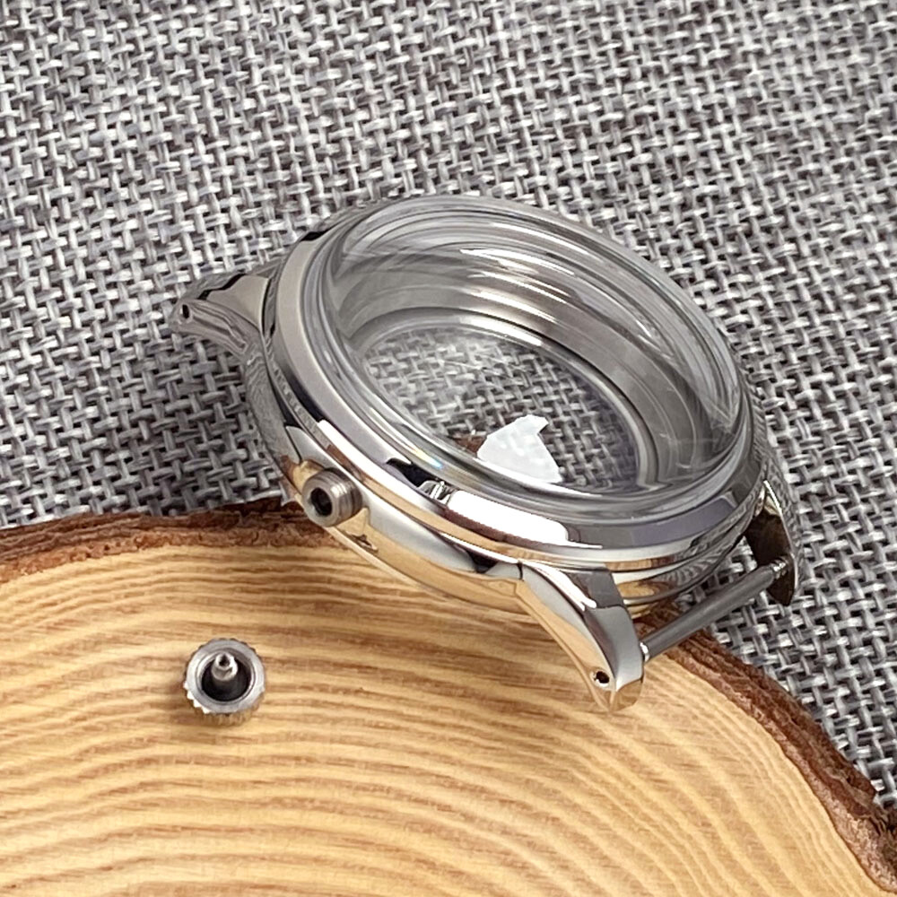 Polished 40mm Double Bow Sapphire Glass Watch Case Fit NH35 NH36 
