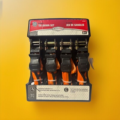ROADPRO RPRTD04R 4pc Ratchet Tie Down Set Orange 1 x15  with Quick Release