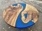 Blue Epoxy Resin Coffee Table Top, Wooden Epoxy Center Coffee Table Top Decor