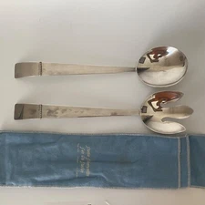 Studio Silversmiths Sun Glo Salad Serving Spoon Fork Set Blue Felt Pouch 12.5 in