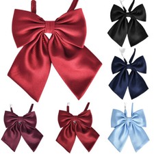 Women Girls Adjustable Solid Satin Stripe Necktie School Wedding Party Bowtie