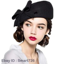 100 Wool Beanie Hat French Dress Beret Winter Hat Vintage Fascinator Hats Black