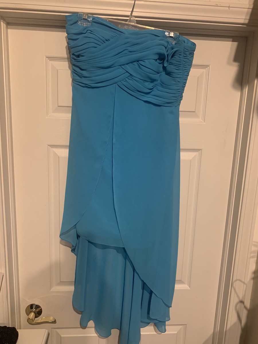 david's bridal high low bridesmaid dress Pool Blue Teal Turquoise Adult Size 14 10W halter open back wedding Size:8.5 UK / 9.5 US