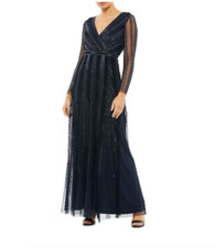 MAC DUGGAL 9145 ILLUSIONS A-LINE LONG SLEEVE MIDNIGHT GOWN  6