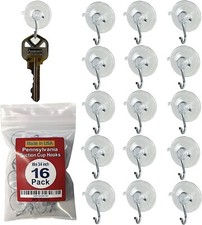 SCB- 16-Pak Mini 3/4 inch Pennsylvania Heavy Duty Suction Cup Hooks for Glass