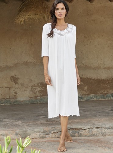Peruvian Connection White Adelaide Nightgown Pima Cotton Medium Luxury Romantic