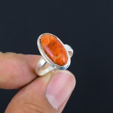 Sponge Coral Gemstone Solid 925 Sterling Silver Oval Shape Ring Jewelry HR-280