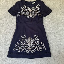 Sugar Lips Navy Blue Embroidered Short Sleeve Fit And Flare Dress Size M