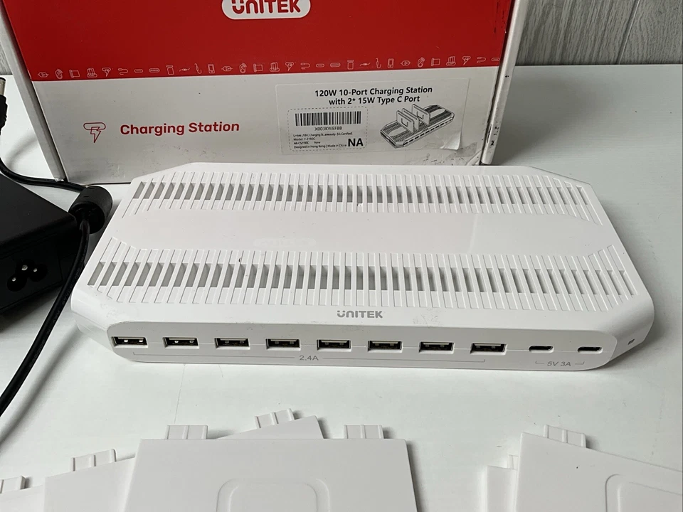 Unitek Y-2190C 120W 10 Port USB Charging Hub - 2x15W USB-C - With Dividers - Image 2 of 4