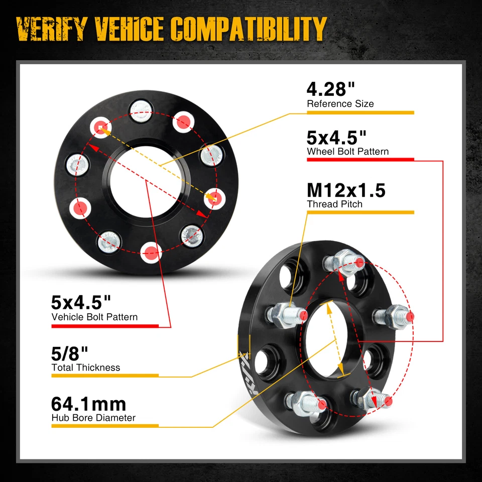 4 piezas espaciadores de rueda centrados en el cubo de 15 mm 5 x 4,5 5 x 114,3 12 x 1,5 64,1 mm para Honda Accord Foto 2 de 4