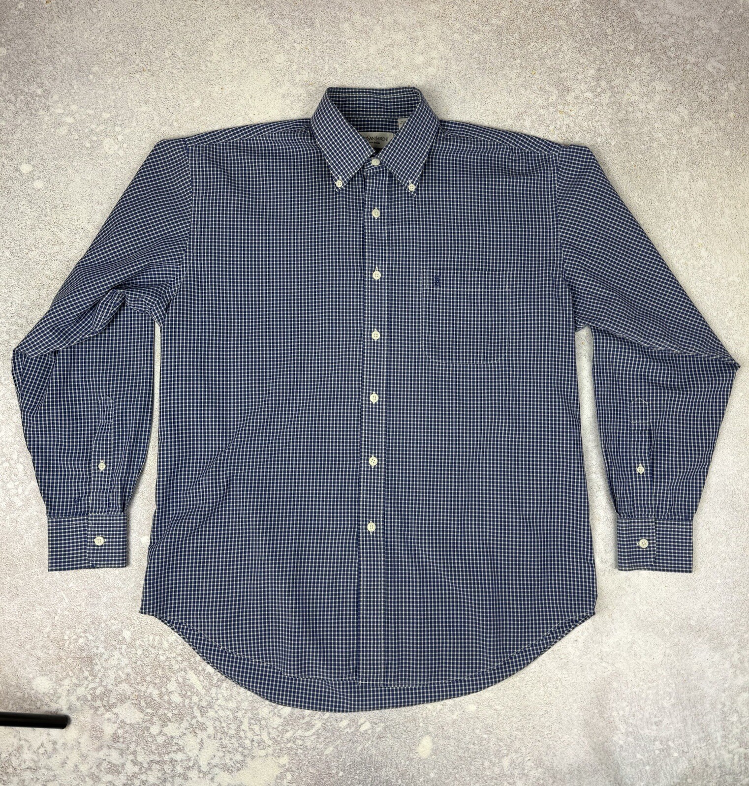 Camicia da uomo blu cotone con bottoni Yves Saint Laurent taglia 40 41 M L YSL logo a quadretti