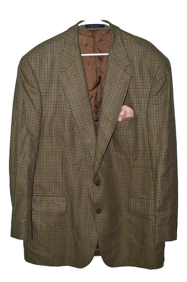 MINT 48L CHAPS RALPH LAUREN Men's Tan Brown Hounds Tooth Check Vintage Coat - Image 3 of 4