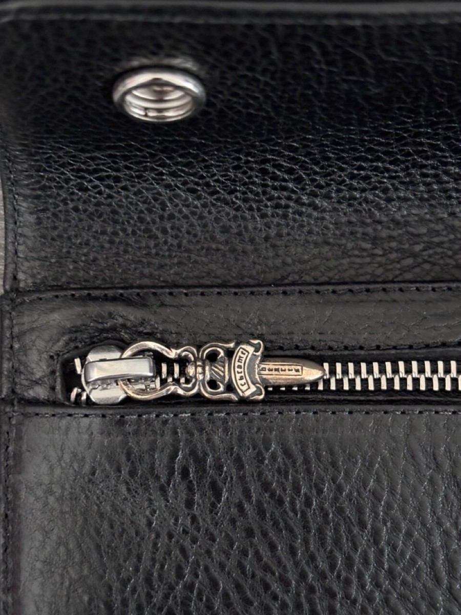Chrome Hearts Wave Wallet Cross Button Black Heavy Leather | eBay