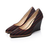 Womens Widge Stripe Vintage Shoes Pointy Shoes Elegant Office Lady Slip-on Vogue Womens Widge Stripe Vintage Shoes Pointy Shoes Elegant Office Lady Slip-on Vogue