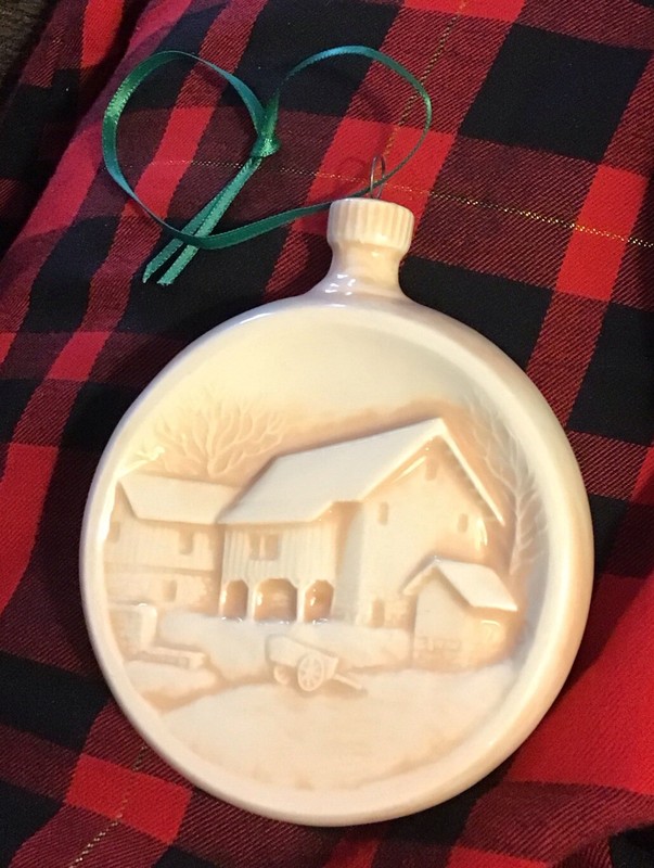 Vtg 70's Duncan Horse Drawn Carriage Log Cabin Christmas Diorama Glass Ornament