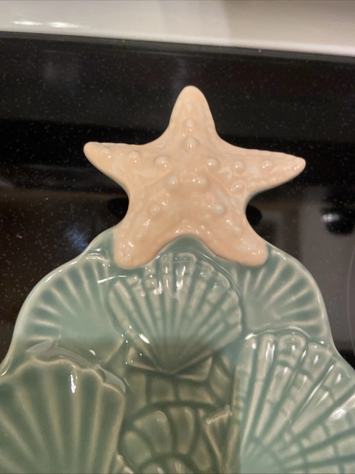 St. Nicholas Square Snowflakes & Seashells Serving tray / Coastal Decor - Image 3 of 4