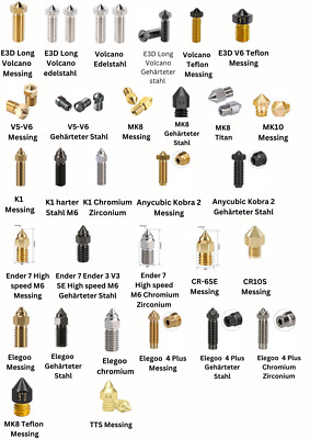 3D Druck Düse Nozzle 0,2-1,5mm | Elegoo | VOLCANO | MK8 | MK10 | V5 / V6 | CR10