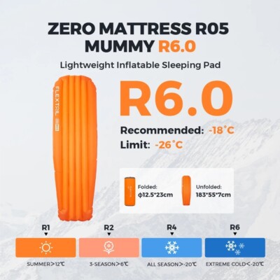 Flextail Gear Zero R05 Isomatte - Mumienmatratzenauflage, 4 Season, 5.6R Value