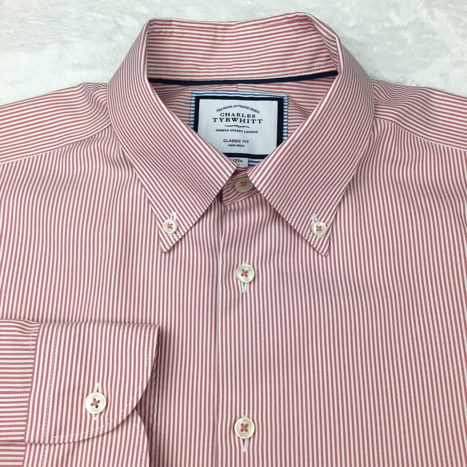 Camisa de vestir Charles Tyrwhitt para hombre 16-33 rayas rojas/blancas calce clásico sin planchar Foto 2 de 4