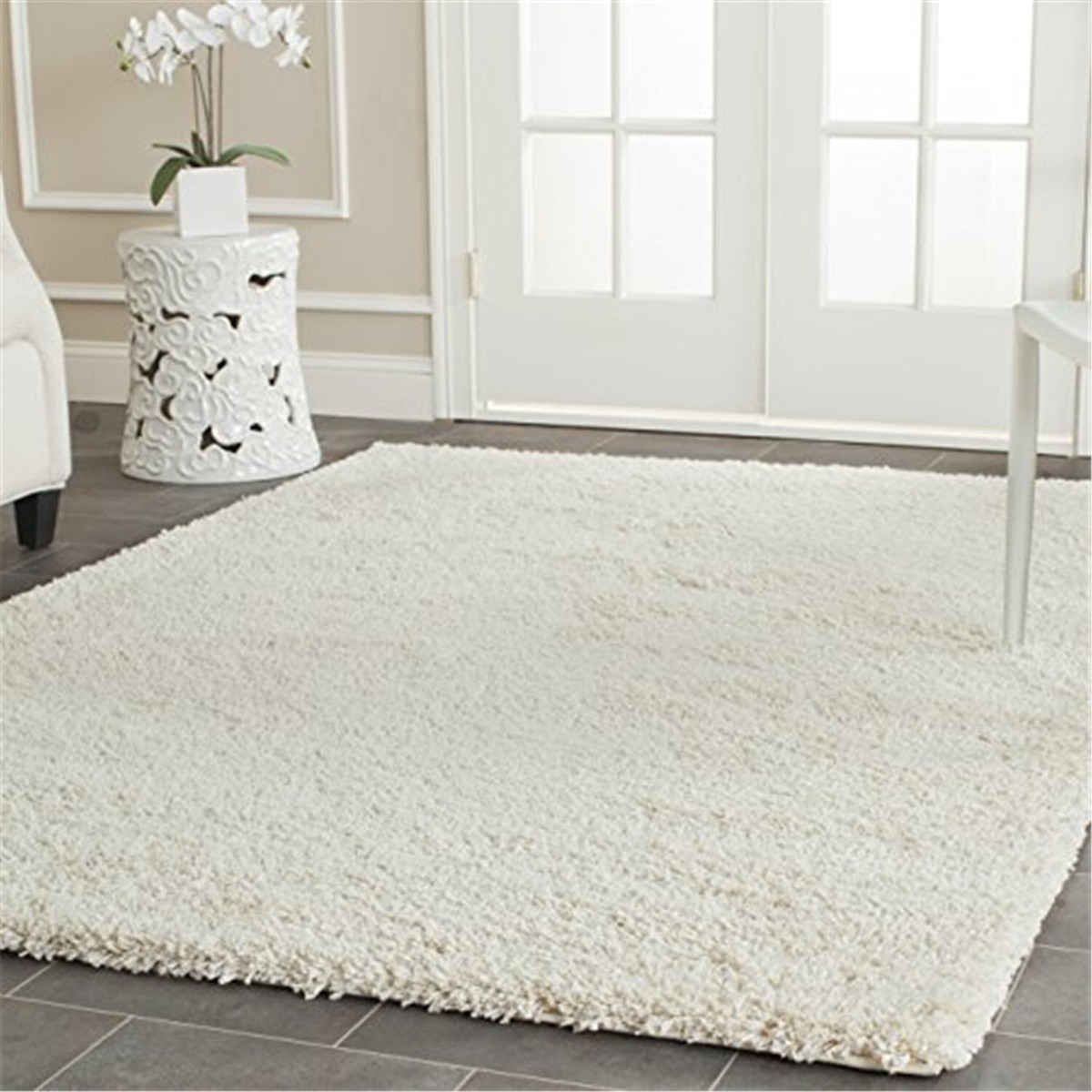 Area Rug Soft Indoor Carpet Ivory Plush Texture Shag 6 Ft. 7 In. X 9 Ft. 6  In.