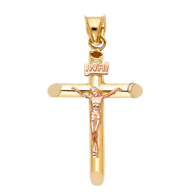 14k zweifarbiger Gold religiöser Kruzifix Anhänger für Kette