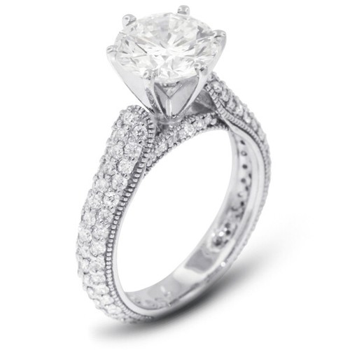 5.63ctw F SI3 Round Cut Natural Certified Diamonds White Gold Side Stone Ring - Picture 5 of 23