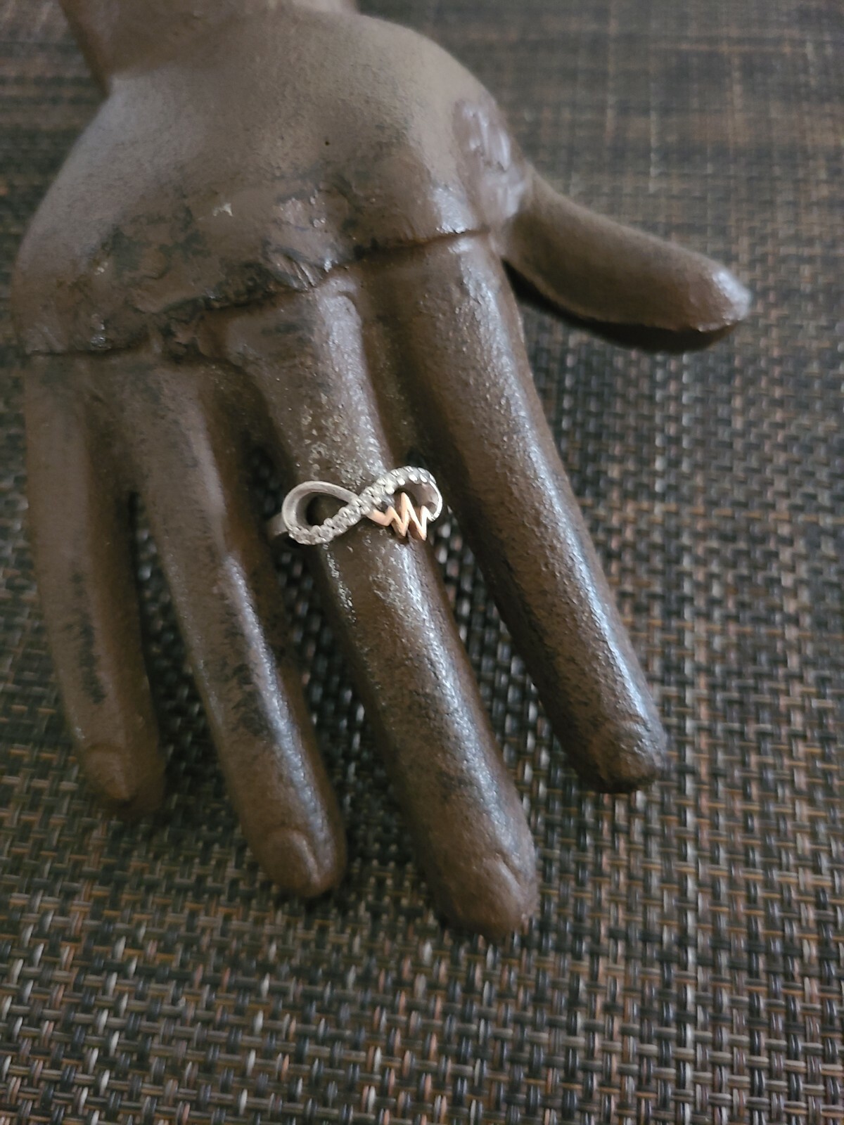 VINTAGE STERLING SILVER 10K GOLD NATURAL DIAMONDS INFINITY RING SZ 6.75 ...