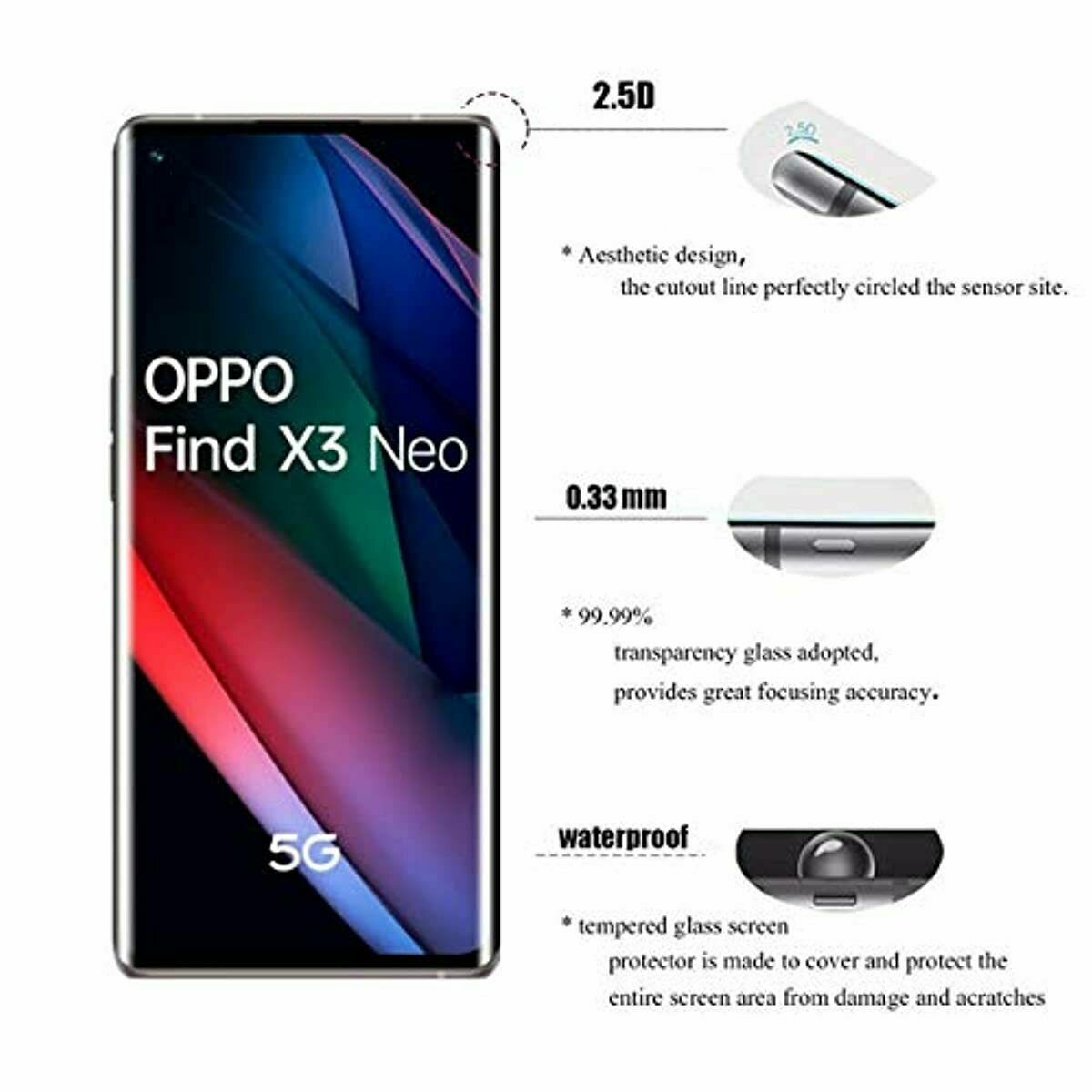Pack 2 Protector Pantalla Templado Para OPPO Find X3 Lite – 9H Dureza, Anti-Huellas Y Sin Burbujas